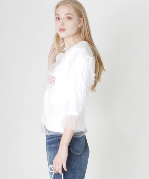 RNA(アールエヌエー)の「M0853 チェリープリントチュールコンビTシャツ(Tシャツ/カットソー・レディース・ホワイト/ピンク/ブラック・MEDIUM)」の12枚目の写真
