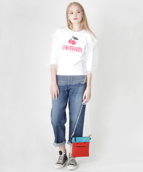 RNA(アールエヌエー)の「M0853 チェリープリントチュールコンビTシャツ(Tシャツ/カットソー・レディース・ホワイト/ピンク/ブラック・MEDIUM)」の10枚目の写真