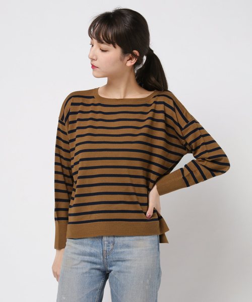 earth music&ecology（アースミュージックアンドエコロジー）の「・ボーダーニットプルオーバー（ニット/セーター・レディース・ネイビー/アイボリー/キャメル/チャコールグレー・FREE）」の4枚目の写真