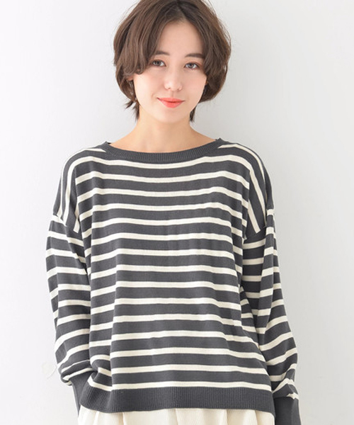 earth music&ecology（アースミュージックアンドエコロジー）の「・ボーダーニットプルオーバー（ニット/セーター・レディース・ネイビー/アイボリー/キャメル/チャコールグレー・FREE）」の3枚目の写真