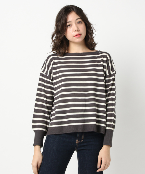 earth music&ecology（アースミュージックアンドエコロジー）の「・ボーダーニットプルオーバー（ニット/セーター・レディース・ネイビー/アイボリー/キャメル/チャコールグレー・FREE）」の7枚目の写真