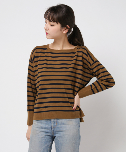 earth music&ecology（アースミュージックアンドエコロジー）の「・ボーダーニットプルオーバー（ニット/セーター・レディース・ネイビー/アイボリー/キャメル/チャコールグレー・FREE）」の9枚目の写真