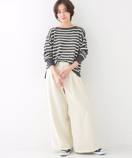 earth music&ecology（アースミュージックアンドエコロジー）の「・ボーダーニットプルオーバー（ニット/セーター・レディース・ネイビー/アイボリー/キャメル/チャコールグレー・FREE）」の10枚目の写真