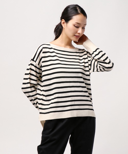 earth music&ecology（アースミュージックアンドエコロジー）の「・ボーダーニットプルオーバー（ニット/セーター・レディース・ネイビー/アイボリー/キャメル/チャコールグレー・FREE）」の2枚目の写真