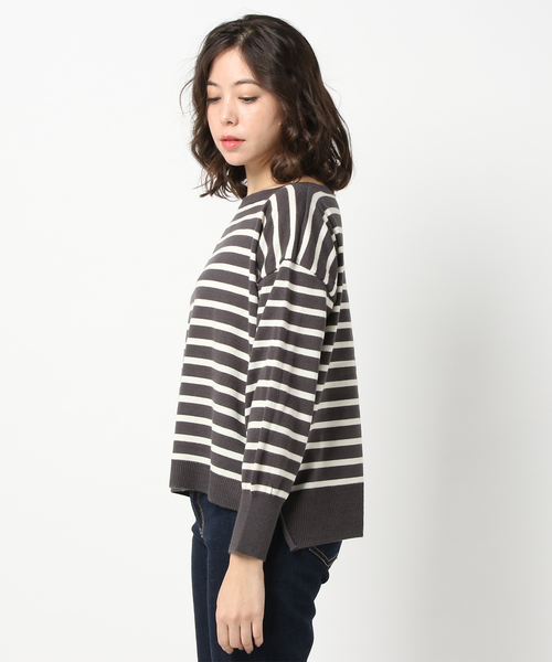 earth music&ecology（アースミュージックアンドエコロジー）の「・ボーダーニットプルオーバー（ニット/セーター・レディース・ネイビー/アイボリー/キャメル/チャコールグレー・FREE）」の5枚目の写真