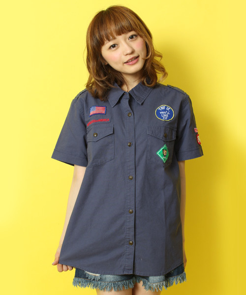 WEGO（ウィゴー）の「WEGO/ボーイスカウトシャツ（S）（シャツ/ブラウス・レディース・カーキ/ネイビー/ライトピンク・FREE）」の3枚目の写真