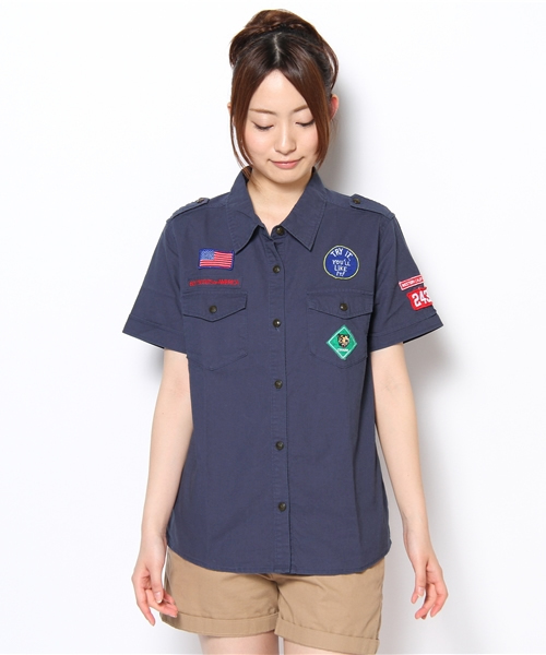 WEGO（ウィゴー）の「WEGO/ボーイスカウトシャツ（S）（シャツ/ブラウス・レディース・カーキ/ネイビー/ライトピンク・FREE）」の4枚目の写真