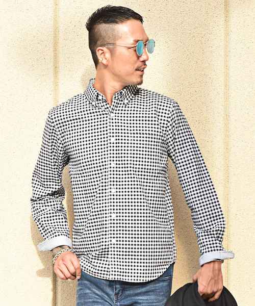 JOKER（ジョーカー）の「長袖シャツ メンズ トップス シャツ  長袖　オックスフォード カッターシャツ　　コットン ボタン チェック柄 ストライプ（シャツ/ブラウス・メンズ・サックスブルー/ワイン/グレー/ピンク/ブルー系その他/ブラック/ブラック系その他2/ネイビー/ブルー系その他2/ブラック系その他/ホワイト・L/LL/M）」の4枚目の写真