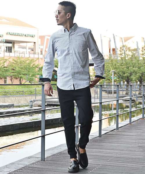 JOKER（ジョーカー）の「長袖シャツ メンズ トップス シャツ  長袖　オックスフォード カッターシャツ　　コットン ボタン チェック柄 ストライプ（シャツ/ブラウス・メンズ・サックスブルー/ワイン/グレー/ピンク/ブルー系その他/ブラック/ブラック系その他2/ネイビー/ブルー系その他2/ブラック系その他/ホワイト・L/LL/M）」の15枚目の写真