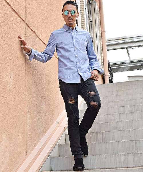 JOKER（ジョーカー）の「長袖シャツ メンズ トップス シャツ  長袖　オックスフォード カッターシャツ　　コットン ボタン チェック柄 ストライプ（シャツ/ブラウス・メンズ・サックスブルー/ワイン/グレー/ピンク/ブルー系その他/ブラック/ブラック系その他2/ネイビー/ブルー系その他2/ブラック系その他/ホワイト・L/LL/M）」の18枚目の写真