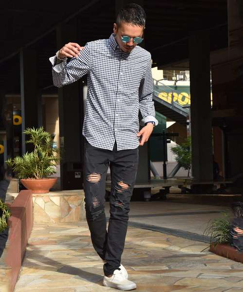 JOKER（ジョーカー）の「長袖シャツ メンズ トップス シャツ  長袖　オックスフォード カッターシャツ　　コットン ボタン チェック柄 ストライプ（シャツ/ブラウス・メンズ・サックスブルー/ワイン/グレー/ピンク/ブルー系その他/ブラック/ブラック系その他2/ネイビー/ブルー系その他2/ブラック系その他/ホワイト・L/LL/M）」の19枚目の写真