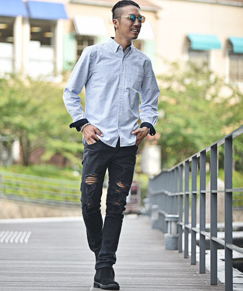 JOKER（ジョーカー）の「長袖シャツ メンズ トップス シャツ  長袖　オックスフォード カッターシャツ　　コットン ボタン チェック柄 ストライプ（シャツ/ブラウス・メンズ・サックスブルー/ワイン/グレー/ピンク/ブルー系その他/ブラック/ブラック系その他2/ネイビー/ブルー系その他2/ブラック系その他/ホワイト・L/LL/M）」の20枚目の写真