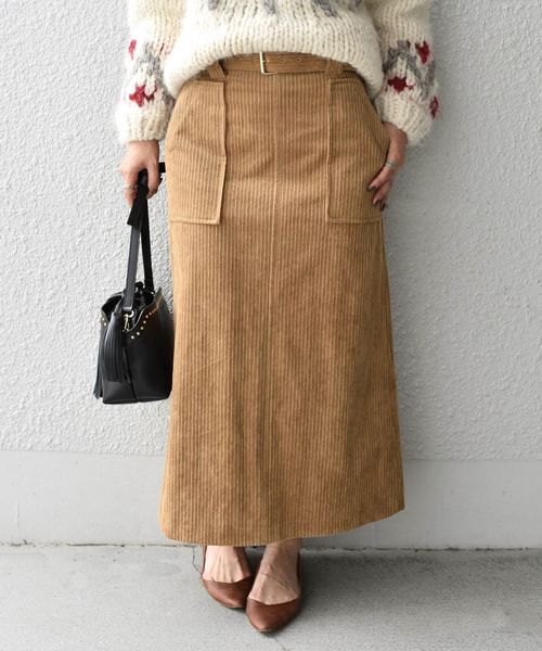 SHIPS（シップス）の「コーデュロイベルトスカート（スカート・レディース・ネイビー/オフホワイト/キャメル・38/36）」の3枚目の写真