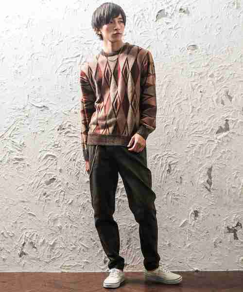 MinoriTY（マイノリティ）の「レトロダイヤ柄クルーニット（ニット/セーター・メンズ・杢グレー/ブラウン/グリーン/ネイビー・M/L）」の10枚目の写真