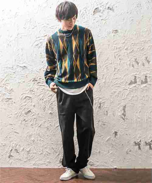 MinoriTY（マイノリティ）の「レトロダイヤ柄クルーニット（ニット/セーター・メンズ・杢グレー/ブラウン/グリーン/ネイビー・M/L）」の7枚目の写真