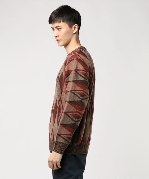 MinoriTY（マイノリティ）の「レトロダイヤ柄クルーニット（ニット/セーター・メンズ・杢グレー/ブラウン/グリーン/ネイビー・M/L）」の5枚目の写真