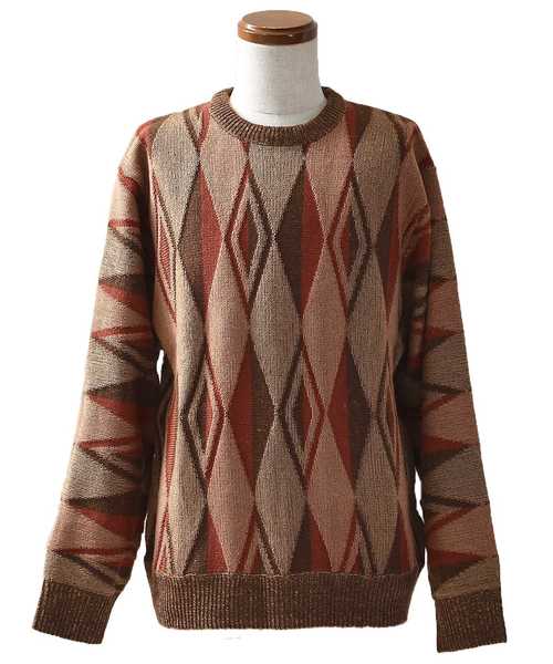 MinoriTY（マイノリティ）の「レトロダイヤ柄クルーニット（ニット/セーター・メンズ・杢グレー/ブラウン/グリーン/ネイビー・M/L）」の12枚目の写真