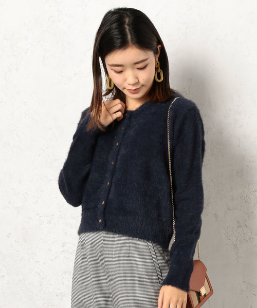 Cheek(チーク)の「シャギークルーネックカーディガン(ニット/セーター・レディース・ネイビー/ブルー/モカ・MEDIUM)」の3枚目の写真