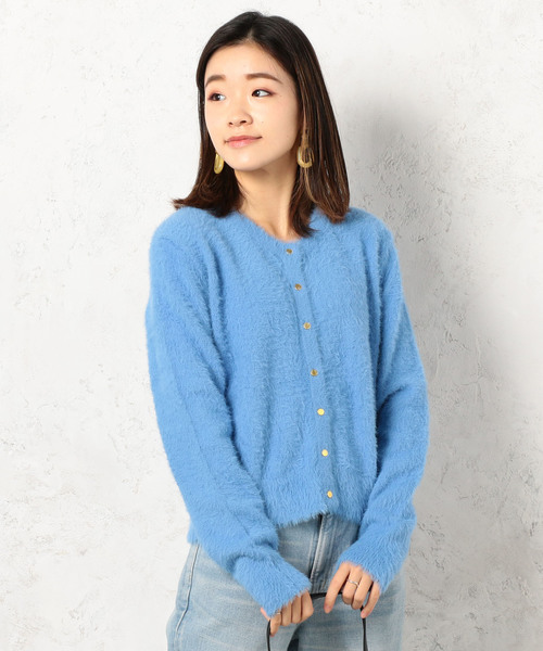 Cheek(チーク)の「シャギークルーネックカーディガン(ニット/セーター・レディース・ネイビー/ブルー/モカ・MEDIUM)」の1枚目の写真