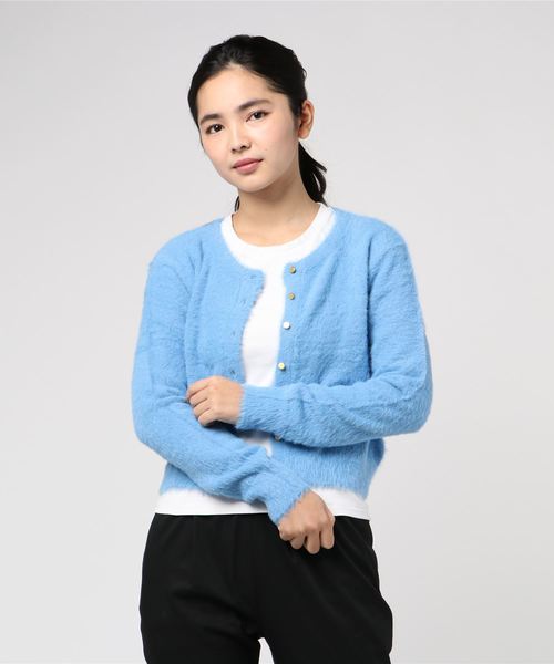 Cheek(チーク)の「シャギークルーネックカーディガン(ニット/セーター・レディース・ネイビー/ブルー/モカ・MEDIUM)」の9枚目の写真