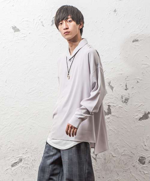 MinoriTY（マイノリティ）の「ショールカラープルオーバーシャツ ビッグシルエット（シャツ/ブラウス・メンズ・ネイビー/グレー/ベージュ・M/L）」の2枚目の写真