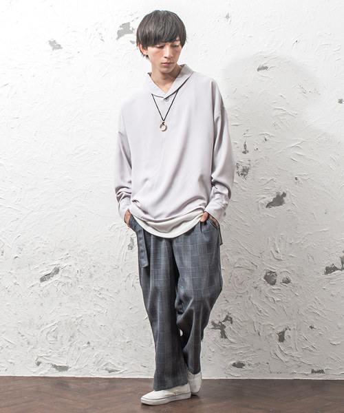 MinoriTY（マイノリティ）の「ショールカラープルオーバーシャツ ビッグシルエット（シャツ/ブラウス・メンズ・ネイビー/グレー/ベージュ・M/L）」の4枚目の写真