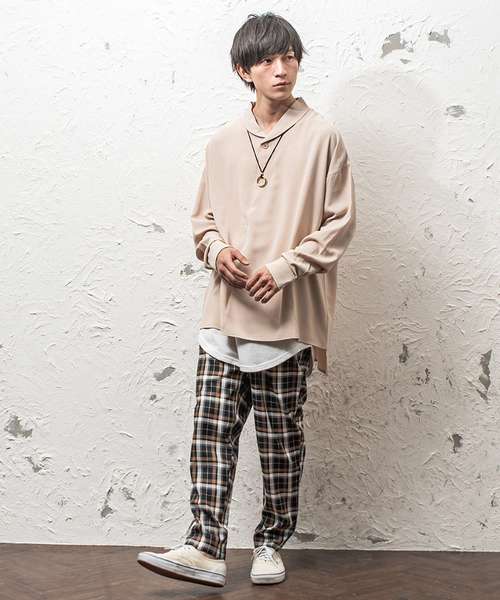 MinoriTY（マイノリティ）の「ショールカラープルオーバーシャツ ビッグシルエット（シャツ/ブラウス・メンズ・ネイビー/グレー/ベージュ・M/L）」の5枚目の写真