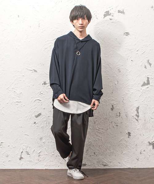 MinoriTY（マイノリティ）の「ショールカラープルオーバーシャツ ビッグシルエット（シャツ/ブラウス・メンズ・ネイビー/グレー/ベージュ・M/L）」の6枚目の写真