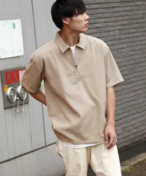 ZIP FIVE(ジップファイブ)の「【ZIP FIVE】【クールドライタッチ素材】 リネンハーフジップ半袖シャツ(Tシャツ/カットソー・メンズ・ホワイト/ブラック/ベージュ/ネイビー/カーキ/サックスブルー/ブラック系その他/ベージュ系その他/ブルー系その他/ブルー系その他2・MEDIUM/LARGE/X-LARGE)」の4枚目の写真