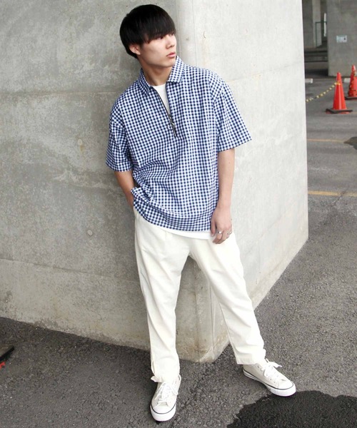 ZIP FIVE(ジップファイブ)の「【ZIP FIVE】【クールドライタッチ素材】 リネンハーフジップ半袖シャツ(Tシャツ/カットソー・メンズ・ホワイト/ブラック/ベージュ/ネイビー/カーキ/サックスブルー/ブラック系その他/ベージュ系その他/ブルー系その他/ブルー系その他2・MEDIUM/LARGE/X-LARGE)」の14枚目の写真