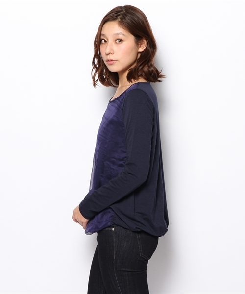 PLST(プラステ)の「アシンメトリードレープシフォンレイヤードカットソー(Tシャツ/カットソー・レディース・ヘザーグレー/ネイビー/サーモンピンク・2)」の5枚目の写真