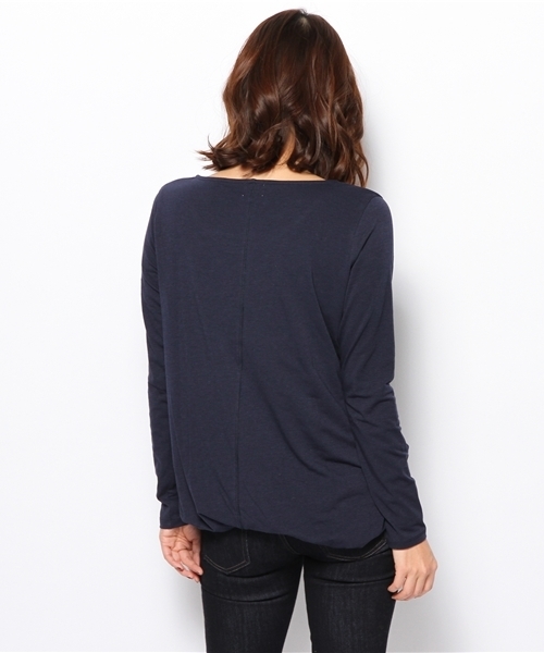 PLST(プラステ)の「アシンメトリードレープシフォンレイヤードカットソー(Tシャツ/カットソー・レディース・ヘザーグレー/ネイビー/サーモンピンク・2)」の6枚目の写真