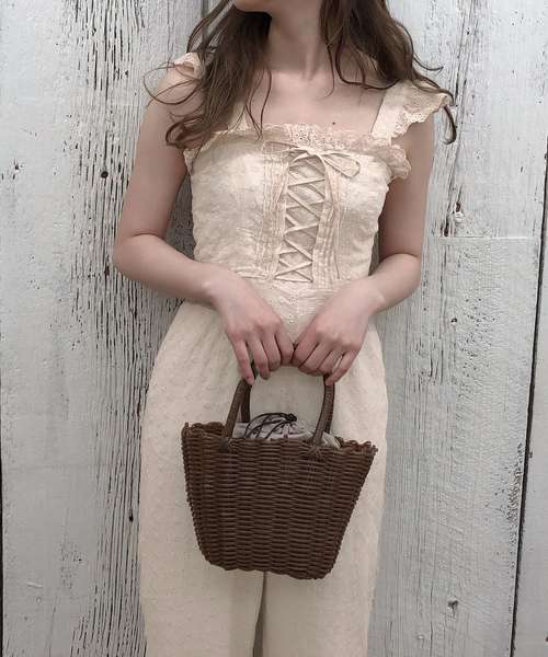 one after another NICE CLAUP（ワンアフターアナザーナイスクラップ）の「コットンレースサロペット（サロペット/オーバーオール・レディース・ブラック/アイボリー・FREE）」の8枚目の写真