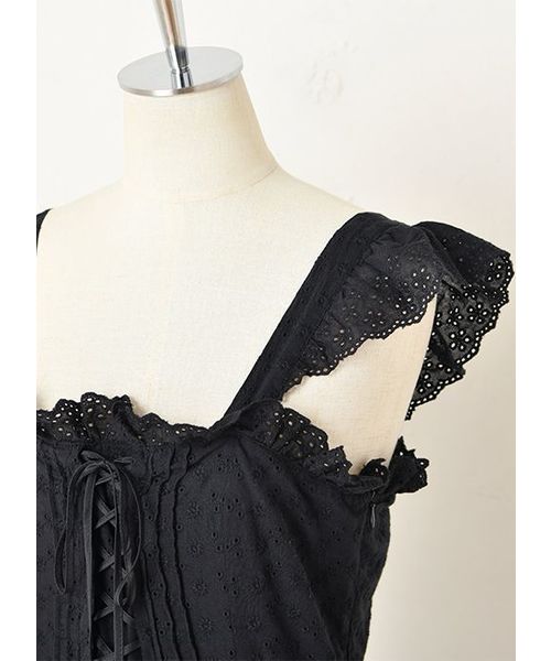 one after another NICE CLAUP（ワンアフターアナザーナイスクラップ）の「コットンレースサロペット（サロペット/オーバーオール・レディース・ブラック/アイボリー・FREE）」の15枚目の写真