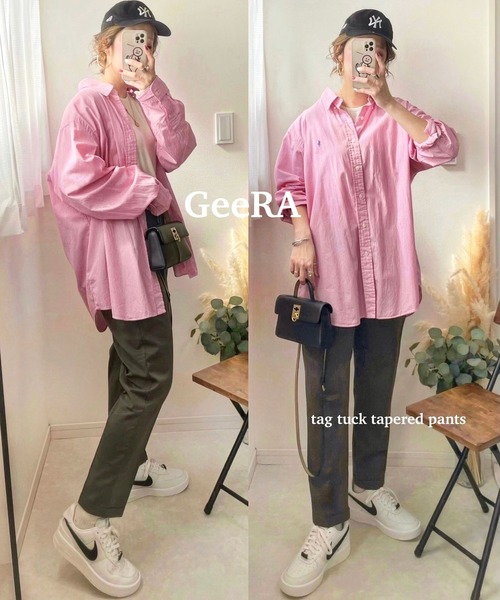 GeeRA(ジーラ)の「【7サイズ/8色展開】楽ちんなのにきれい魅せ!美脚タックテーパードパンツ(スラックス・レディース・カーキ/ベージュ/ブラック/ライトグレー/ネイビー/チャコールグレー/ブラウン/ブルー/ピンク/アイボリー・X-LARGE/XX-LARGE/LARGE/SMALL/MEDIUM/XXX-LARGE/XXXX-LARGE)」の14枚目の写真