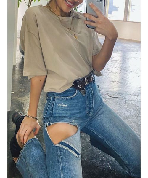 EVRIS（エヴリス）の「カットアウトデニムパンツ（デニムパンツ・レディース・ライトブルー/インディゴブルー・SMALL/MEDIUM）」の3枚目の写真