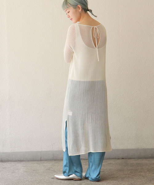 notch.（ノッチ）の「透かし編みニットワンピース（ワンピース・レディース・グリーン/オフホワイト/ブラック・M）」の2枚目の写真