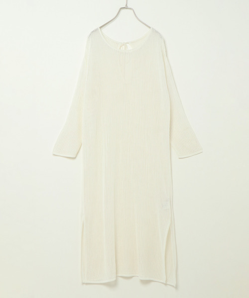 notch.（ノッチ）の「透かし編みニットワンピース（ワンピース・レディース・グリーン/オフホワイト/ブラック・M）」の6枚目の写真