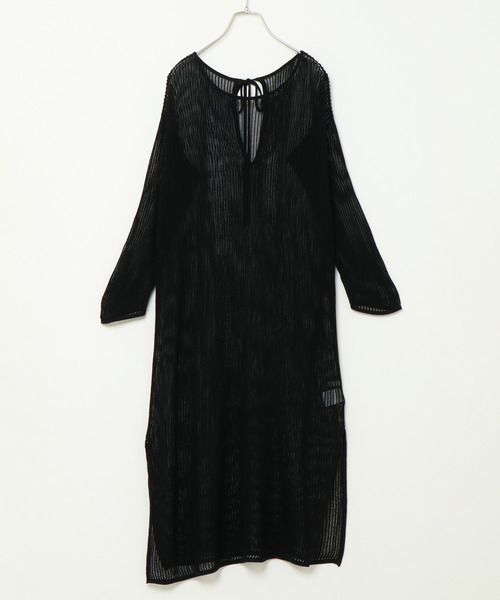 notch.（ノッチ）の「透かし編みニットワンピース（ワンピース・レディース・グリーン/オフホワイト/ブラック・M）」の7枚目の写真