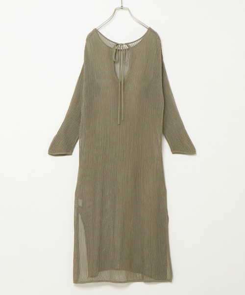 notch.（ノッチ）の「透かし編みニットワンピース（ワンピース・レディース・グリーン/オフホワイト/ブラック・M）」の9枚目の写真