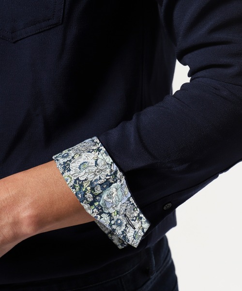 新品▼テットオム TETE HOMME▼立衿長袖リブストライプシャツ(M)