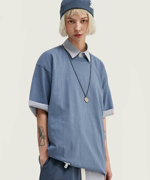 INFLATION(インフレーション)の「INFLATION(インフレーション)オーバーサイズクルーネックTシャツ(Tシャツ/カットソー・メンズ・ホワイト/ブラック/ネイビー/グレー/サックスブルー/イエロー/オレンジ/ブルー/グリーン/ワインレッド・S/M/L/XL)」の6枚目の写真