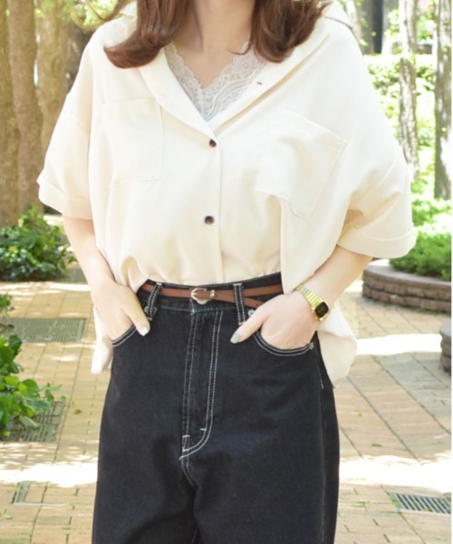 PairPair(ペアペア)の「ポケット付き開襟シャツ(シャツ/ブラウス・レディース・ブルー/アイボリー/モカ・FREE)」の6枚目の写真