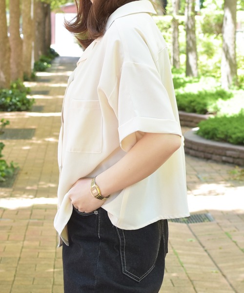 PairPair(ペアペア)の「ポケット付き開襟シャツ(シャツ/ブラウス・レディース・ブルー/アイボリー/モカ・FREE)」の7枚目の写真