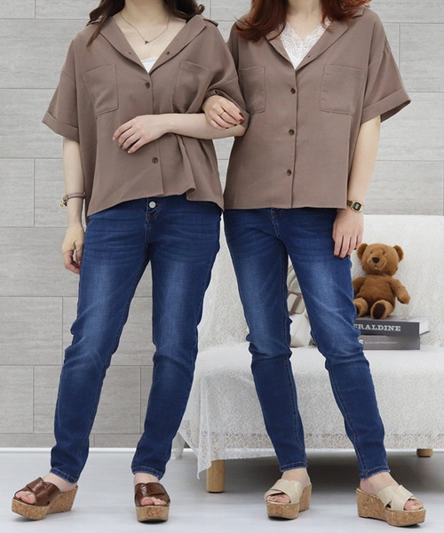 PairPair(ペアペア)の「ポケット付き開襟シャツ(シャツ/ブラウス・レディース・ブルー/アイボリー/モカ・FREE)」の9枚目の写真