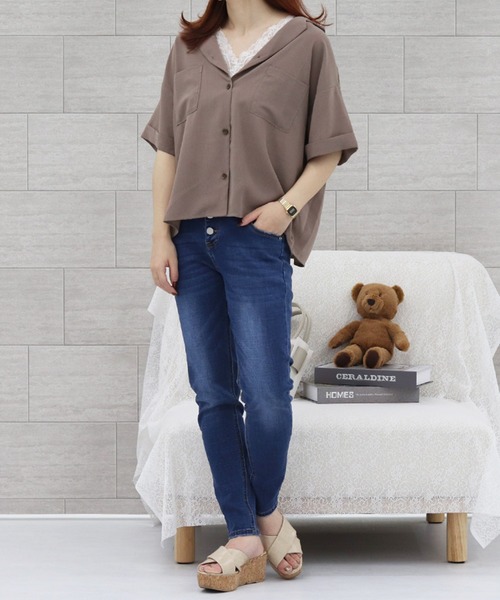 PairPair(ペアペア)の「ポケット付き開襟シャツ(シャツ/ブラウス・レディース・ブルー/アイボリー/モカ・FREE)」の10枚目の写真