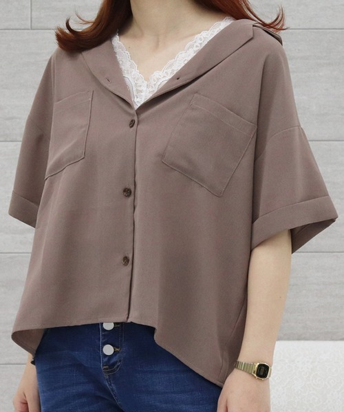 PairPair(ペアペア)の「ポケット付き開襟シャツ(シャツ/ブラウス・レディース・ブルー/アイボリー/モカ・FREE)」の11枚目の写真