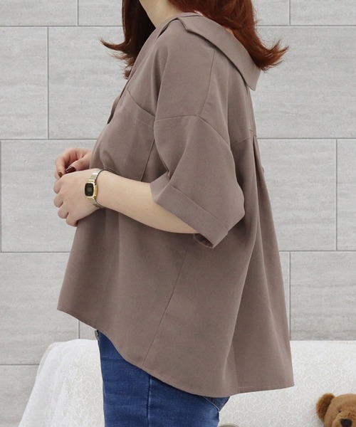 PairPair(ペアペア)の「ポケット付き開襟シャツ(シャツ/ブラウス・レディース・ブルー/アイボリー/モカ・FREE)」の12枚目の写真