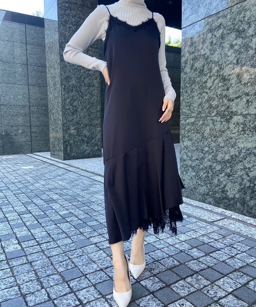 EIMY ISTOIRE（エイミーイストワール）の「レイヤードサテンフレアワンピース（ワンピース・レディース・グレー/ブラック/ベージュ・FREE）」の10枚目の写真