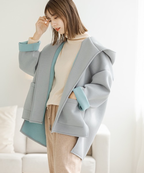 ZAKKA-BOX(ザッカボックス)の「ボンディングフードジャケット(パーカー・レディース・ブラック/ブルー系その他/杢グレー/ホワイト/ベージュ/ブラウン/ミント/グリーン・FREE)」の7枚目の写真